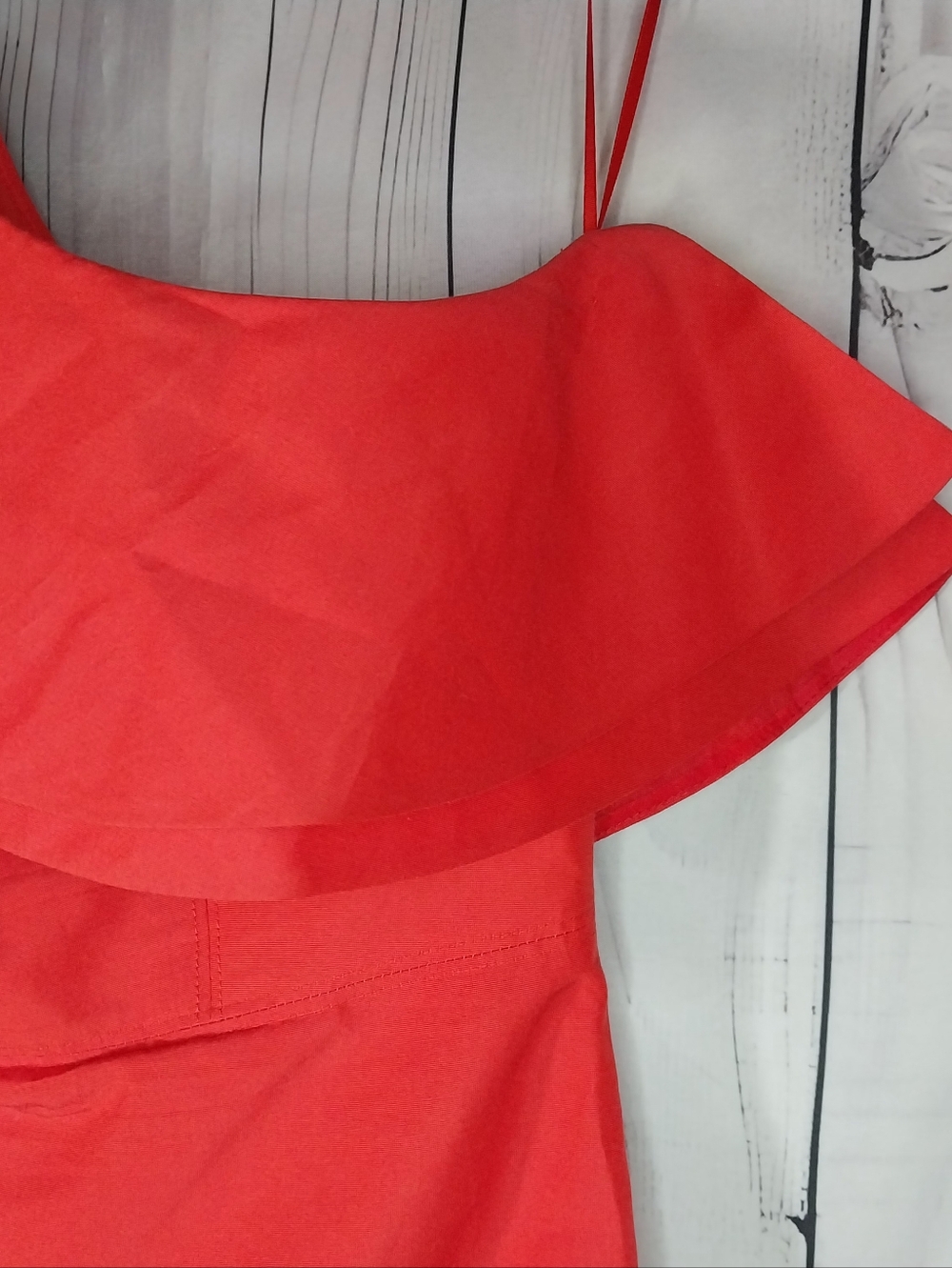 J. Crew Red One-Shoulder Ruffle Sheath Cocktail Classic Contemporary Dress - Picture 4 of 8